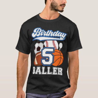 5e sportieve verjaardagsfeestje vijf jaar oude jon t-shirt