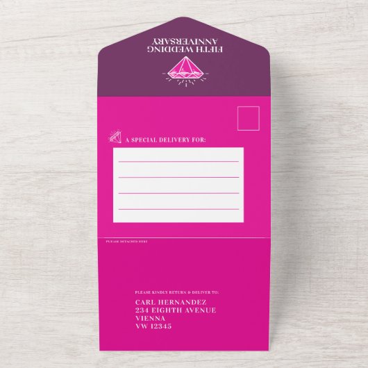 5e trouwdag roze tourmaline gem all in one uitnodiging (Buitenkant)