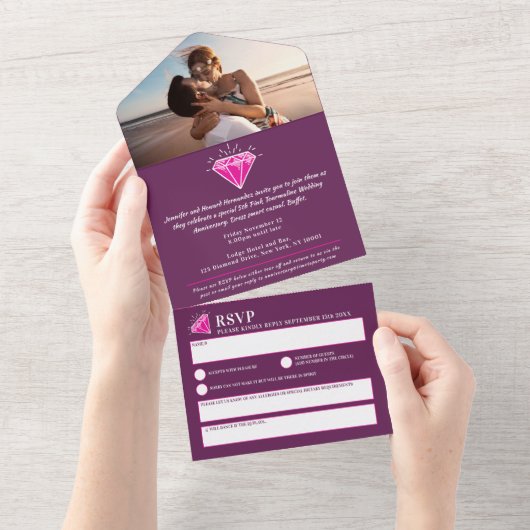 5e trouwdag roze tourmaline gem all in one uitnodiging (Afscheurbaar)