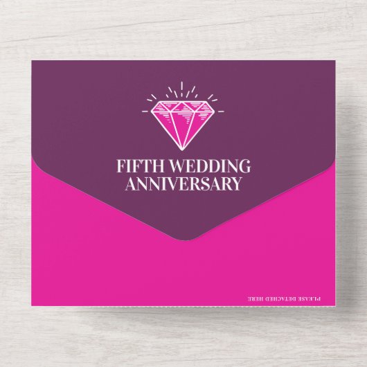 5e trouwdag roze tourmaline gem all in one uitnodiging (Achterkant)