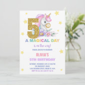5e Unicorne Florale Invitations d'anniversaire (Debout devant)