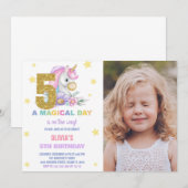 5e Unicorne florale Invitations d'anniversaire ave (Devant / Derrière)