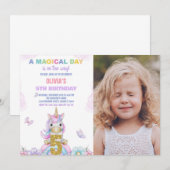 5e Unicorne florale Invitations d'anniversaire ave (Devant / Derrière)
