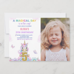5e Unicorne florale Invitations d'anniversaire ave