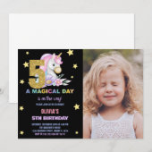 5e Unicorne florale Invitations d'anniversaire ave (Devant / Derrière)