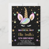 5e Unicorne noire Invitations d'anniversaire (Devant)