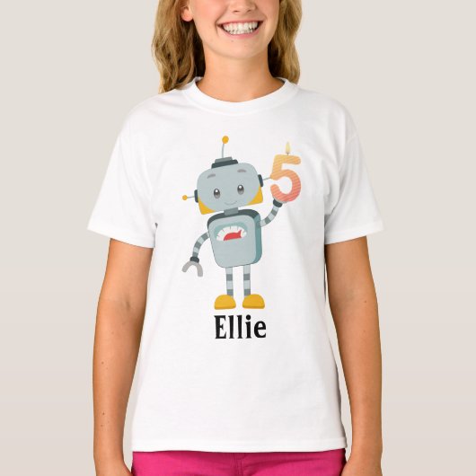 5e verjaardag aangepaste robot t-shirt (Voorkant)