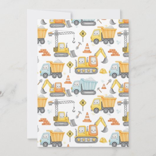 5e Verjaardag Bouw Jongen Verjaardag Uitnodiging (Achterkant)