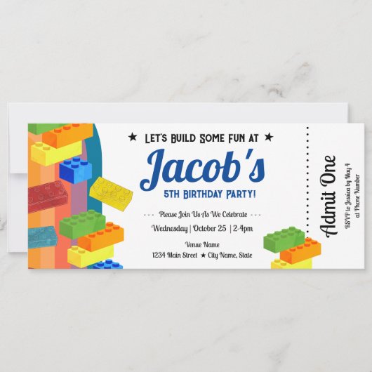 5e verjaardag bouwstenen Fun Ticket Kaart (Voorkant)