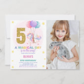 5e Verjaardag Eenhoorn Verjaardag Uitnodigingen fo (Voorkant)