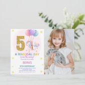 5e Verjaardag Eenhoorn Verjaardag Uitnodigingen fo (Staand voorkant)