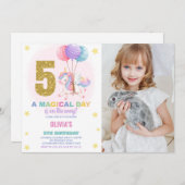 5e Verjaardag Eenhoorn Verjaardag Uitnodigingen fo (Voorkant / Achterkant)