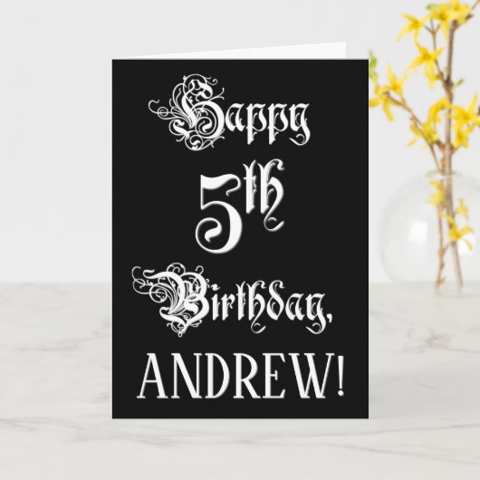 5e verjaardag: Fancy, elegant script + aangepaste Kaart (Gele Bloem)