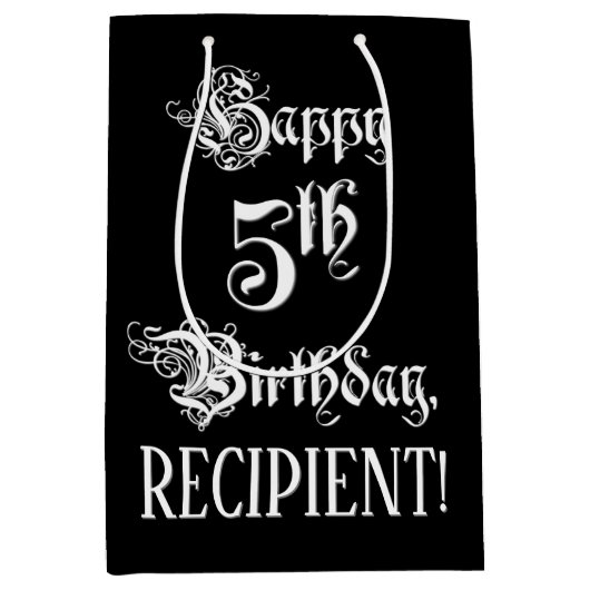 5e verjaardag: Fancy, elegant script + aangepaste  Medium Cadeauzakje (Voorkant)