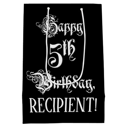 5e verjaardag: Fancy, elegant script + aangepaste Medium Cadeauzakje (Achterkant)