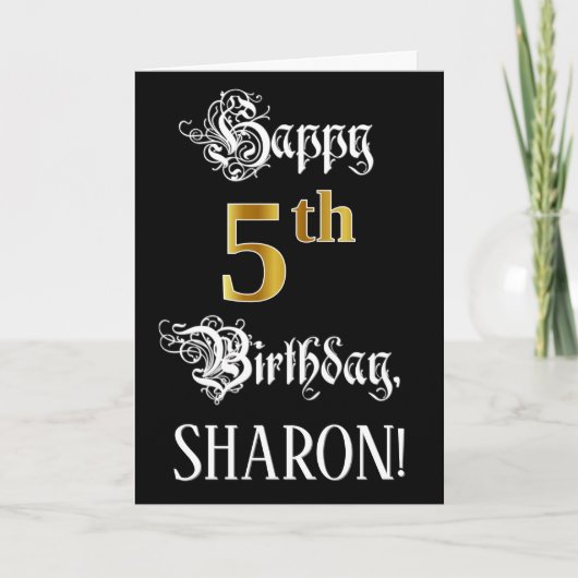 5e verjaardag — Fancy script; Faux Gold Kijk; naam Kaart (Voorkant)