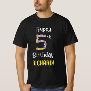 5e verjaardag: Floral Flowers Number "5" + naam T-shirt