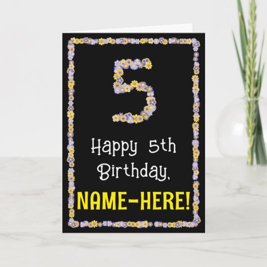 5e verjaardag: Floral Flowers Number, Custom Name Kaart (Voorkant)