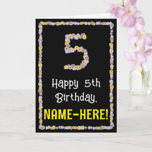 5e verjaardag: Floral Flowers Number, Custom Name Kaart