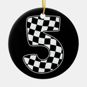 5e verjaardag geruite nummer 5 auto race vlag keramisch ornament