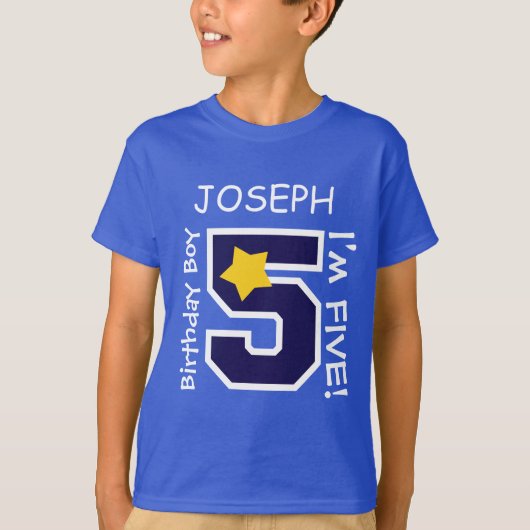 5e verjaardag Jongen BLUE Eénjarig Eigen naam A05A T-shirt (Voorkant)