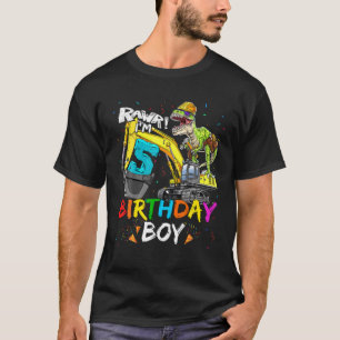 5e verjaardag jongen graafmachine 5 jaar oude dino t-shirt