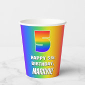 5e verjaardag: kleurrijk, vun regenboogpatroon # 5 papieren bekers (Achterkant)