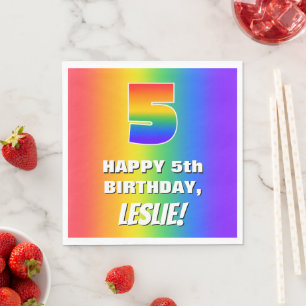 5e verjaardag: kleurrijk, vun regenboogpatroon # 5 servet