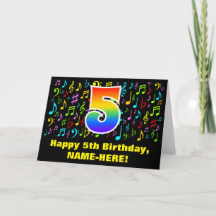 5e verjaardag - kleurrijke muzieksymbolen & regenb kaart