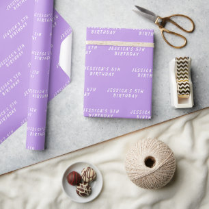 5e Verjaardag Leuk Meisje Paarse Eenvoudig Modern  Cadeaupapier