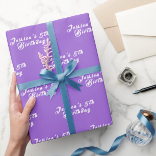 5e Verjaardag Leuk Meisje Paarse Eenvoudig Modern  Cadeaupapier