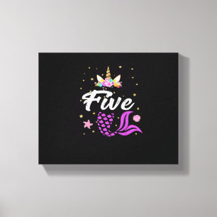 5e verjaardag meisje eenhoorn shirt zeemeermin sta canvas afdruk