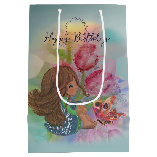 5e verjaardag meisje vlinder medium cadeauzakje (Achterkant)