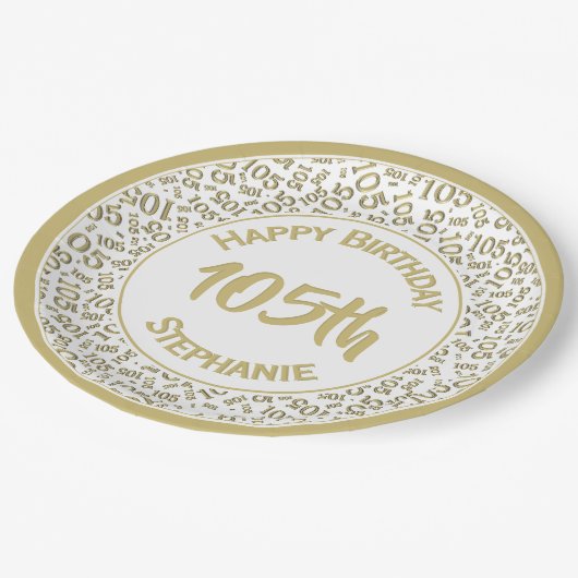 5e Verjaardag Modern Nummer Patroon Goud/Wit Papieren Bordje (Gekanteld)