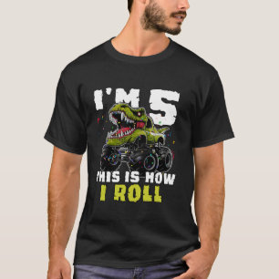 5e Verjaardag Monster Truck Dinosaurus Boy Kinder T-shirt
