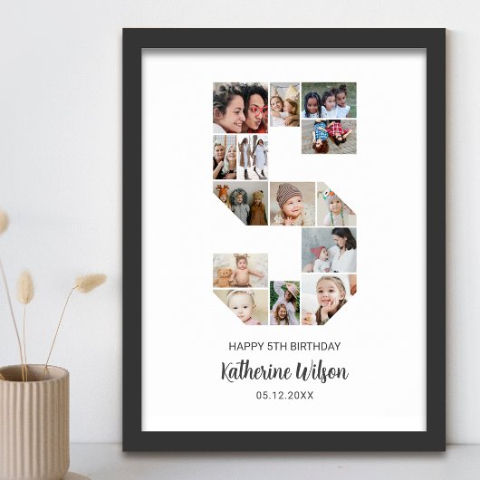 5e Verjaardag Nummer 5 Fotocollage Aangepast Afbee Poster