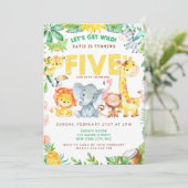 5e Verjaardag Oerwoud Safari Boy Party Zoo Animals Kaart (Staand voorkant)