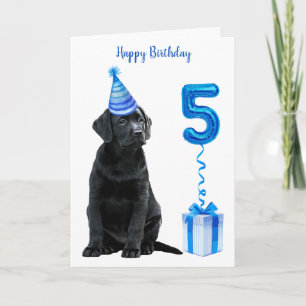 5e verjaardag puppy thema- Cute hond blauwe jongen Kaart