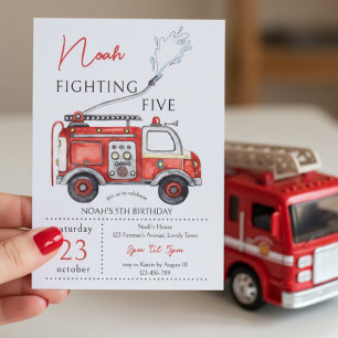 5e verjaardag Rode brandweerwagen Fighting Five Kaart