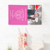 5e verjaardag roze hart gepersonaliseerde foto spandoek (Insitu)