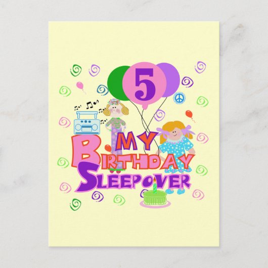 5e verjaardag Sleepover Tshirts en geschenken Briefkaart (Voorkant)