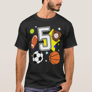 5e verjaardag sport verjaardagsthema 5 jaar oude j t-shirt