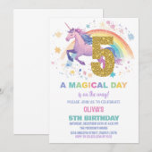 5e verjaardag van de eenhoorn uitnodigingen (Voorkant / Achterkant)