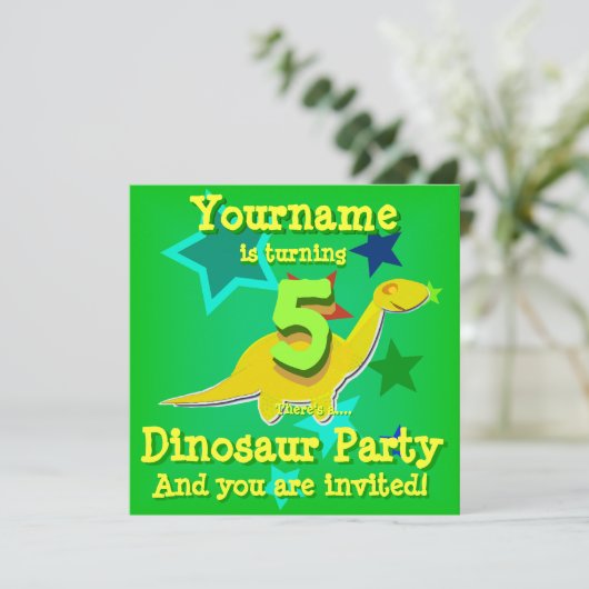 5e verjaardag van de uitnodiging van de Dinosaur-p (Staand voorkant)