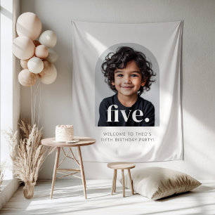5e verjaardag vijf gebogen foto welkomstbord wandkleed