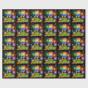 5e verjaardag: vuurwerk, regenboogblik # "5" cadeaupapier