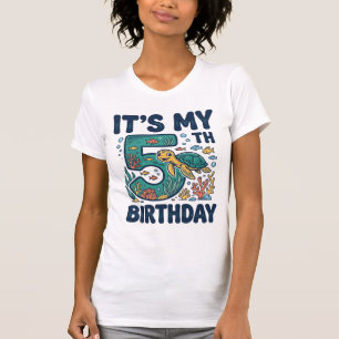 5e verjaardag Zeeschildpad Onderwater Vectorontwer T-shirt
