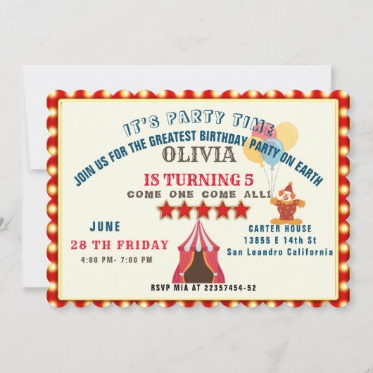 5E Verjaardagsfeestje Circus THEMA FOTOCOLLAGE Kaart (Voorkant)