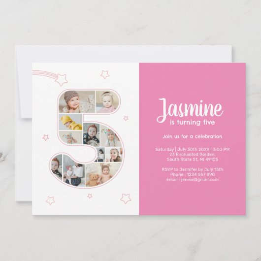 5e verjaardagsfeestje nummer 5 aangepaste fotocoll kaart (Voorkant)