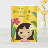 5ème carte d'anniversaire de fille tropicale (Fleur jaune)